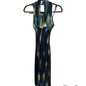 Peacock feathers print bodycon maxi dress size small
